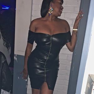 Black leather like stretch dress